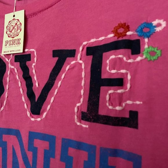 Victoria Secret LOVE PINK Embroidery Stitch Tee Lg - Picture 2 of 4
